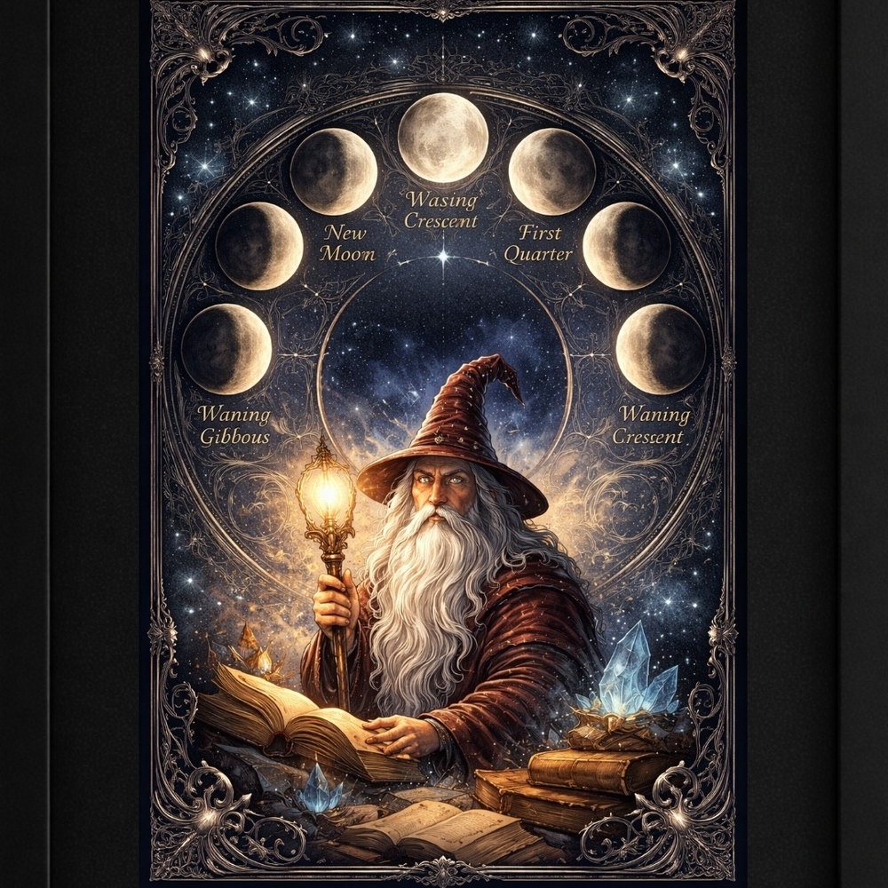 Wizard Moon Phase Art Print In A Frame 8x10